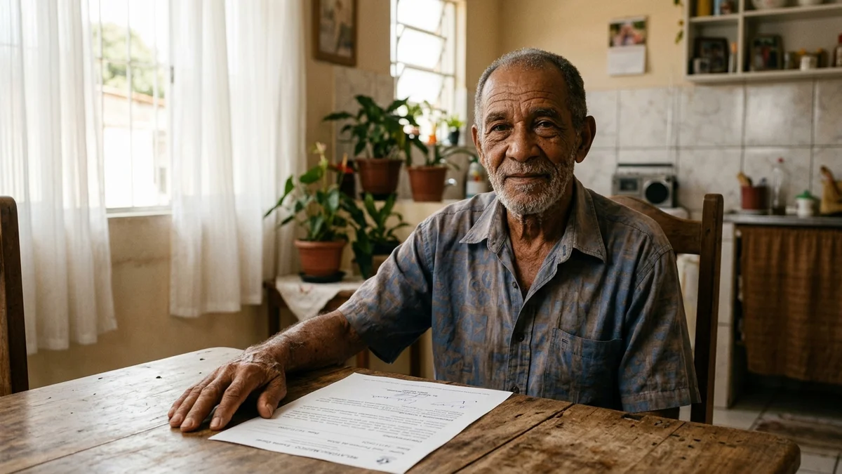 Fotografia documental brasileira em plano médio horizontal de um homem idoso brasileiro de aproximadamente 65 anos