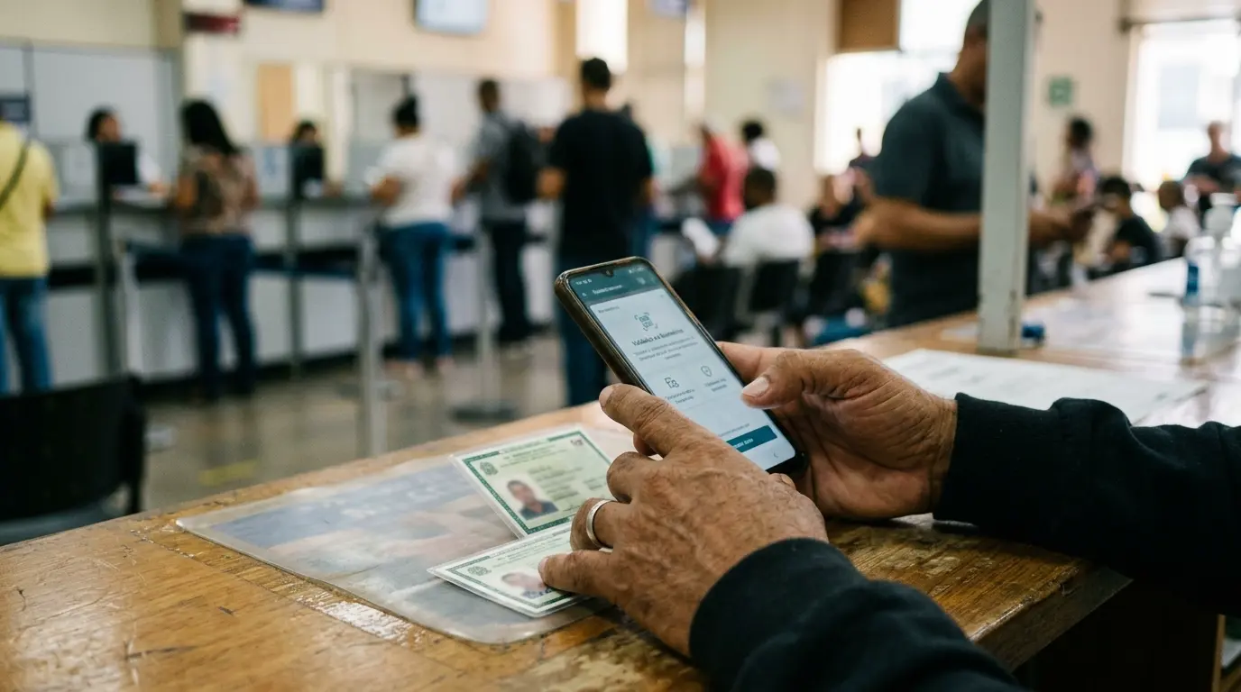 Cena documental brasileira ilustrando Como Fazer a Biometria do INSS pelo Celular e Proteger seu Benefício