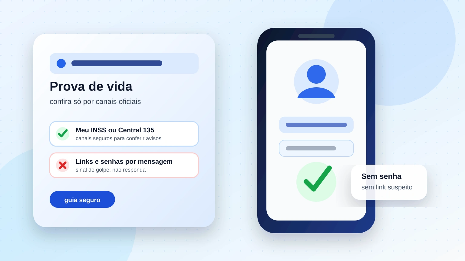 Ilustração editorial de um celular com verificação de identidade, usada para explicar prova de vida e segurança digital no INSS