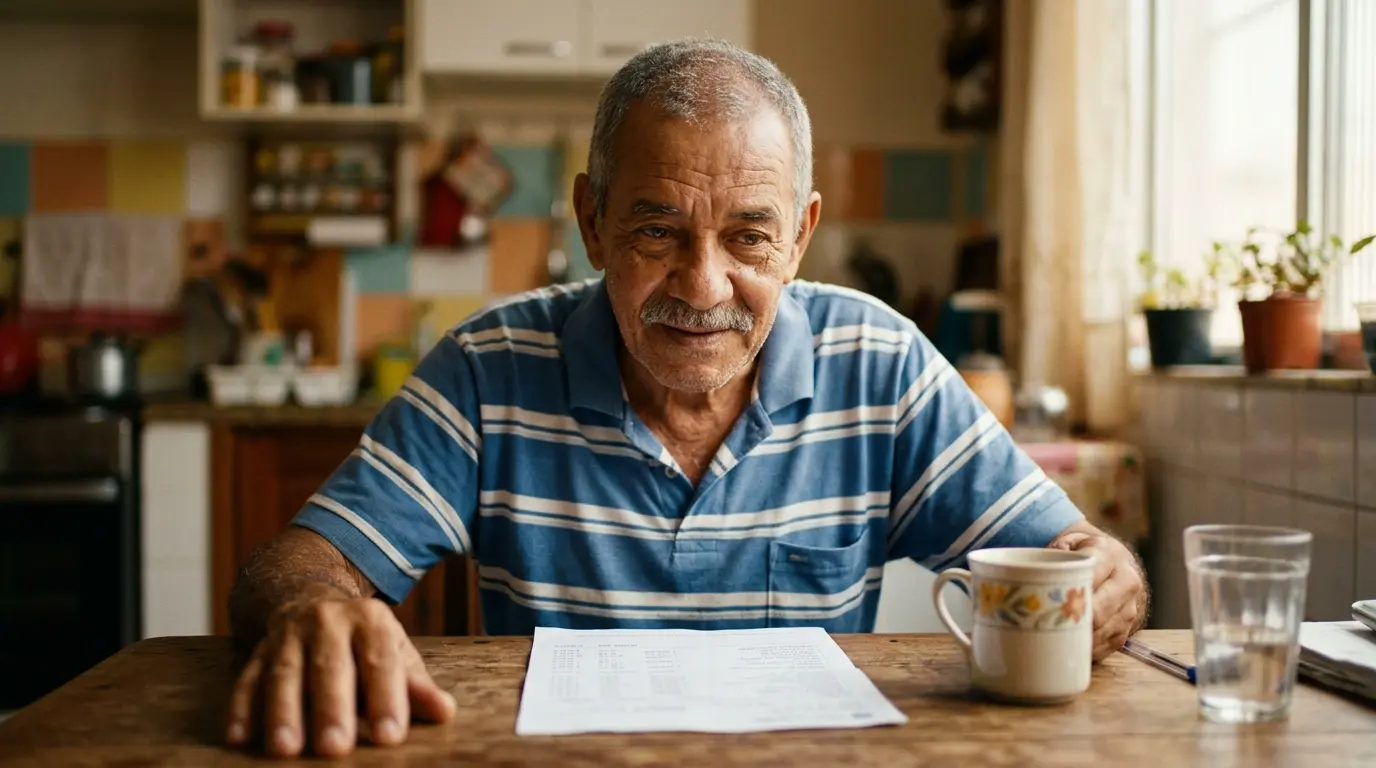 Um idoso brasileiro na casa dos 65 anos, focado nítido