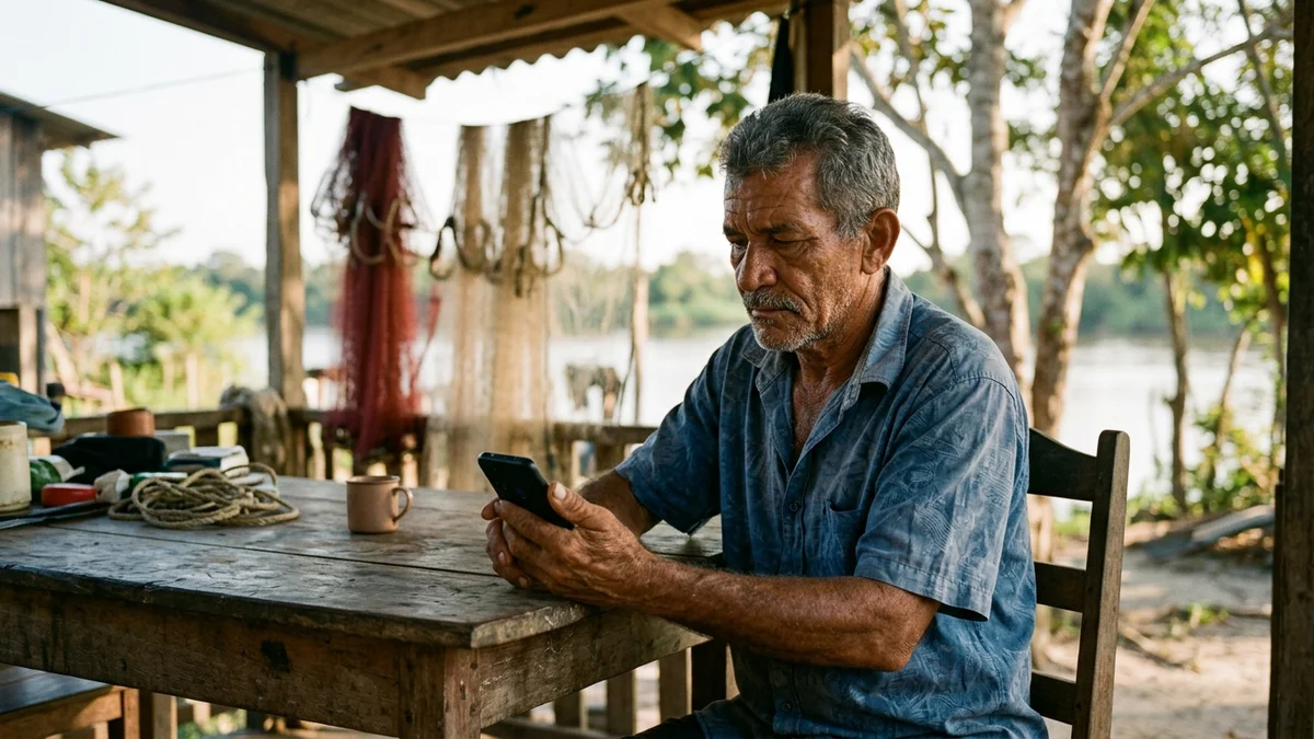 Fotografia documental brasileira em plano médio horizontal de um pescador artesanal de cerca de 50 anos